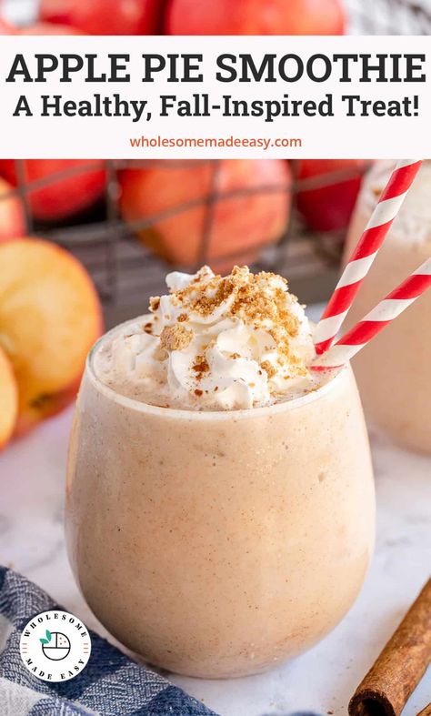 A sweet blend of apples and fall spices make this healthy Apple Pie Smoothie a perfect start to your day! This wholesome, delicious taste of the holidays will satisfy your apple pie cravings while giving you a wonderful boost of protein. Healthy Apple Pie Smoothie, Healthy Apple Pie, Apple Pie Smoothie, Veggie Smoothies, Cookie Toppings, Best Apple Pie, Protein Shake Smoothie, Oat Smoothie, Ginger Snap Cookies