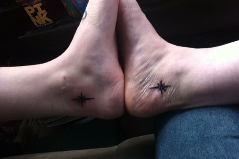 North Star Matching Best Friend Tattoos! "There are some people who are so much a part of us that they'll be with us no matter what. They are our solid ground, our NORTH STAR, and the small clear voice in our hearts that will be with us always." Done by Nick at New Age Tattoos in Springfield, IL New Age Tattoo, Bestie Tattoos, Matching Best Friend Tattoos, Bestie Tattoo, Best Friend Tattoos, Friend Tattoos, Matching Tattoos, Piercing Tattoo, Special People