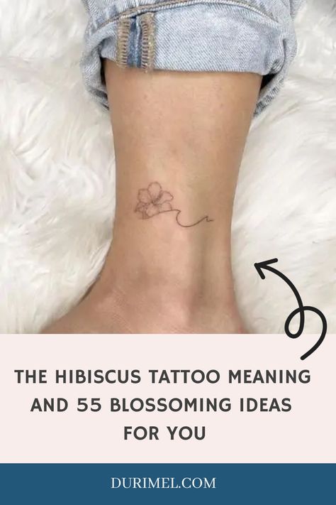 The Hibiscus Tattoo Meaning and 55 Blossoming Ideas for You Hawaii Hibiscus Tattoo, Hibiscus Beach Tattoo, Dainty Hibiscus Flower Tattoo, Fine Line Hawaiian Flower Tattoo, Hubiskis Flower Tattoo, Hibiscus Tattoo Meaning, Hawaii Tatoos Small, Tiny Hawaiian Tattoos, Small Hawaiian Tattoo For Women