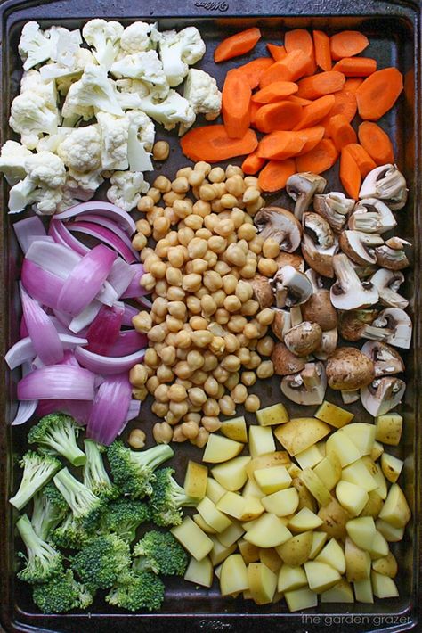 Roasted Vegetables And Chickpeas, Roasted Veggies And Chickpeas, What To Eat With Roasted Vegetables, Roast Chickpeas Recipe, Roasted Chickpeas And Veggies, Roasted Sheetpan Veggies, One Pan Roasted Vegetables, Roasted Vegetables Bowl, Chic Peas Recipes