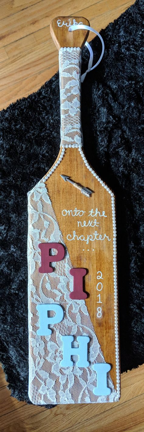 Graduation sorority paddle pi beta phi stained wood classy Pi Beta Phi Paddle, Paddle Ideas Sorority Graduation, Senior Sorority Paddles, Graduation Paddle Sorority, Graduation Paddle, 21st Paddle, Paddle Designs, Seniors 2024, Sorority Graduation