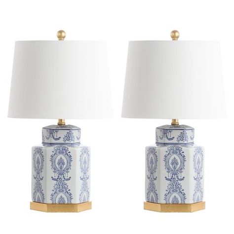 S/2 Bella Ceramic Table Lamps, Blue/White College House, Blue Lamp, College Room, Lamp Set, Table Lamp Sets, White Table Lamp, Led Table Lamp, White Table, Room Inspiration Bedroom