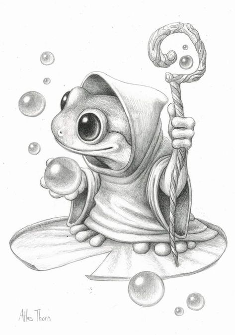 Intermediate Drawing Ideas, Warlock Drawing, Frog Sketch, Books Drawing, Frog Illustration, Drawing Stencils, Fantasy Drawings, Art Watercolour, Frog Art