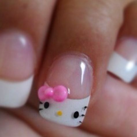 I don't even like hello kitty but this is really cute! Nail Art Mariage, Paznokcie Hello Kitty, Nail Diamond, Hello Kitty Nails Art, Nagel Tips, Cute Nail Art Designs, Her Nails, Hello Kitty Nails, Nail Art Wedding