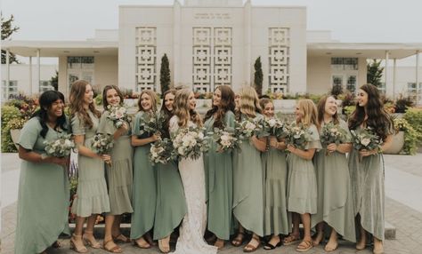 lds friendly, temple wedding, fall, sage green dresses, short sleeve bridesmaid dresses Sage Green Bridesmaid Dresses Short Sleeve, Sage Green Different Bridesmaid Dresses, Safe Green Bridesmaid Dress, Sage Green Midi Bridesmaid Dresses, Sage Green Short Bridesmaid Dresses, Sage Made Of Honor Dress, Sage Green And Beige Bridesmaid Dresses, Different Sage Green Bridesmaid Dresses, Green Colour Palette Bridesmaid Dresses