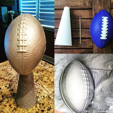 Diy Superbowl Trophy, Dollar Tree Diy Football Decor, Football Party Diy Decorations, Diy Football Trophy, Football Floats Parade Ideas, Football Mantle, 49ers Birthday Party, Football Lunch, Dallas Cowboys Party