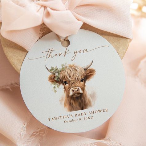 $14.45 | Boho Highland Cow Neutral Couples Baby Shower Favor Tags #couplesbabyshower #boho #highlandcow #genderneutral #elegant #script #holycow #farmanimals #babycow #thankyoufavortags Boho Highland Cow, Baby Shower Boho, Cow Baby Showers, Personalized Baby Shower Favors, Couples Baby Showers, Baby Shower Thank You Cards, Baby Shower Photos, Baby Shower Party Supplies