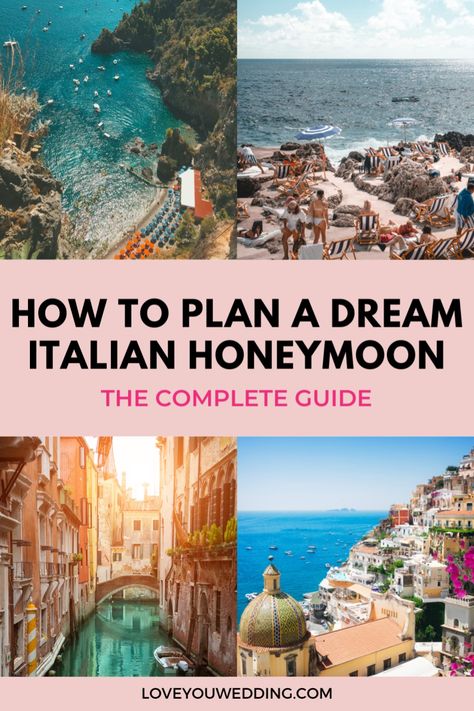 Planning your dream Italian honeymoon? We've got everything you need for the perfect Italy honeymoon itinerary! Explore stunning destinations like Lake Como, Positano, the Amalfi Coast, and Capri. Our Italy honeymoon guide covers it all to help you plan your dream getaway. Honeymoon destination ideas included! Italy Honeymoon Itinerary, Us Honeymoon Destinations, Italian Honeymoon, Honeymoon Itinerary, All Inclusive Honeymoon, Europe Honeymoon, Greece Honeymoon, Beach Honeymoon Destinations, Italy Honeymoon