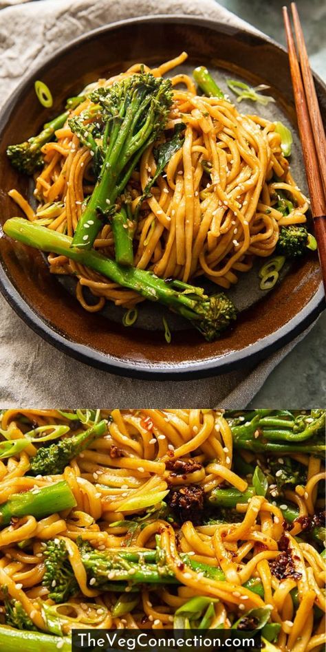 Miso Chicken And Noodles, Miso Sesame Noodles, Miso Chicken Noodles, Noodles And Broccoli Recipes, Broccoli Asian Recipes, Miso Noodles Recipes, Miso Recipes Vegetarian, Broccoli Dinner Ideas, Vegetarian Recipes Broccoli