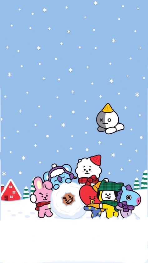 Bt21 Winter Wallpaper, Bt21 Christmas Wallpaper, Bt21 Christmas, Bts Happy Birthday, Bts Christmas, Wallpaper Iphone Disney Princess, Winter Bear, Bts Backgrounds, Iphone Wallpaper Pattern