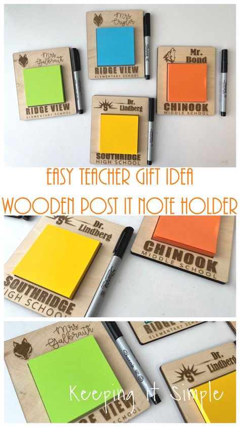 Post It Note Gift Ideas, Post It Holder Diy, Diy Sticky Note Holder, Cnc Teacher Gifts, Diy Post It Note Holder, Wooden Teacher Gifts, Engraved Teacher Gifts, Happy Teacher Appreciation Week, Laser Gifts