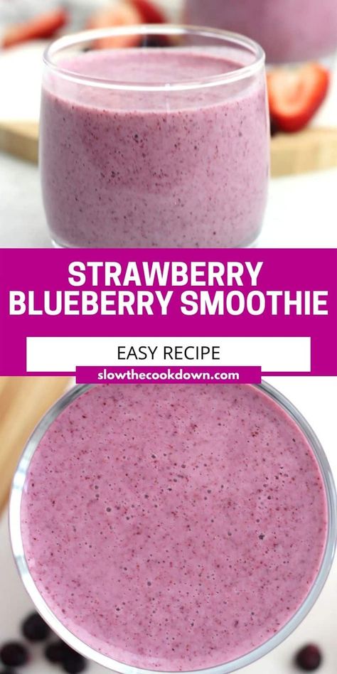 Simple and easy to make, this creamy strawberry blueberry smoothie is made with natural and healthy ingredients and is ready to enjoy in minutes. Blueberry Yogurt Smoothie, Toddler Smoothie Recipes, Strawberry Blueberry Smoothie, Greek Yogurt Smoothie, Blueberry Smoothie Recipe, Blueberry Banana Smoothie, Smoothie Recipes Strawberry, Fruit Smoothie Recipes Healthy, Blueberry Smoothie