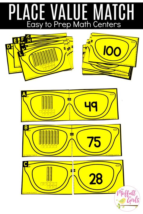 Place Value Match- Easy to prep math centers Math Games Kindergarten, Games Kindergarten, Kindergarten Math Games, Math Place Value, Math Intervention, Teaching First Grade, Math Activity, Math Methods, First Grade Classroom