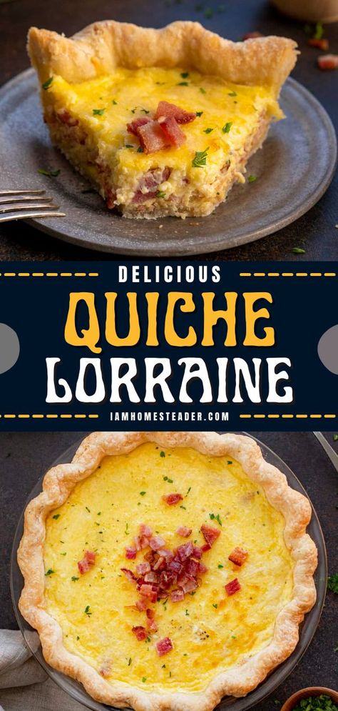 Breakfast Egg Pie, Best Quiche Lorraine Recipe, Best Quiche, Quiche Lorraine Recipe, Delicious Quiche, Breakfast Pie, Homemade Pie Crust, Baked Bacon, Egg Custard