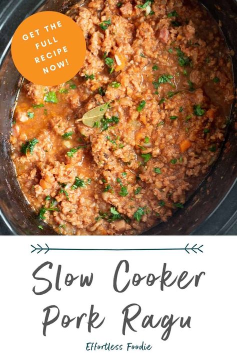 An easy slow cooker pork ragu recipe made with lean pork mince. Perfect for busy weeknights when you don't have time to cook! Slow Cooker Minced Pork, Ground Pork Slow Cooker Recipes, Pork Mince Recipes, Recipes Using Pork, Slow Cooker Lentil Soup, Pork Ragu, Slow Cooker Recipes Pork, Healthy Pork, Slow Cooker Lentils