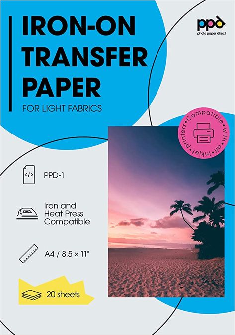 AmazonSmile: PPD Inkjet Premium Iron-On White and Light Colored T Shirt Transfers Paper LTR 8.5x11” Pack of 20 Sheets (PPD001-20) : Arts, Crafts & Sewing Dark T Shirt, Shirt Transfers, T Shirt Transfers, Transfer Paper, Sewing, T Shirt