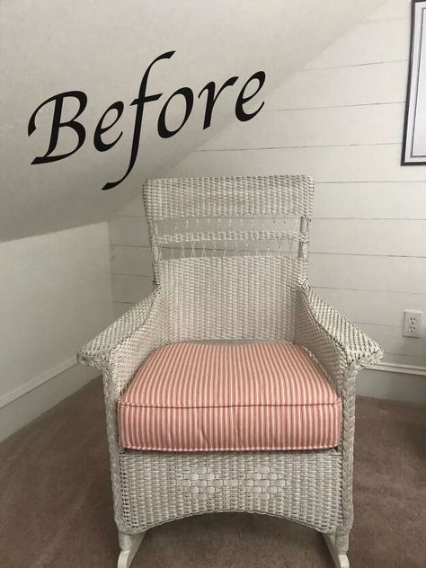 Upcycled Wicker Chair, Painted Wicker Chairs, Diy Wicker Chair, Wicker Chair Makeover, Painting Wicker, Wicker Makeover, Paint Wicker, Wax Tips, Wicker Bedroom Furniture