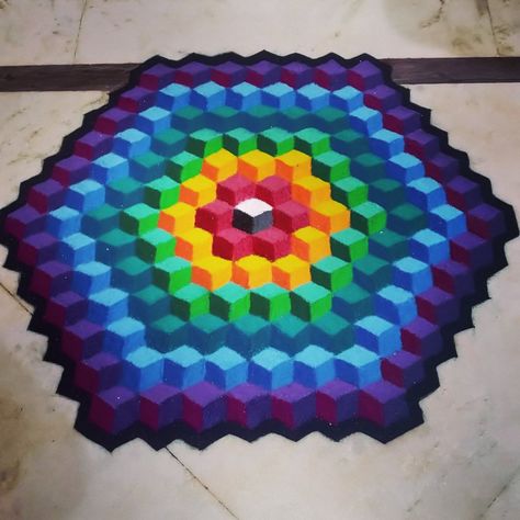 Rangoli Designs Geometrical, Rangoli Geometric Design, Geometric Rangoli Designs, 3d Kolam, Rangoli Making, Rangoli Idea, 3d Rangoli, Rangoli Designs Photos, Rangoli Designs Simple Diwali