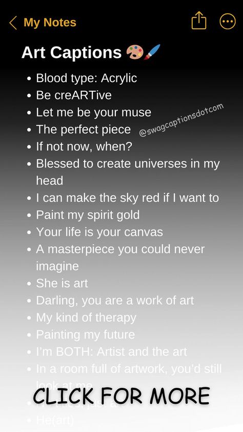 Stuck on what to say about your latest masterpiece? We've got you covered. This collection of art captions is perfect for painters, sketchers, and all creative types sharing their work on Instagram. Find the right words to match your art, from quick quips to thoughtful takes on the creative process. Whether you're posting a finished piece or a behind-the-scenes shot of your studio, these captions will help your art stand out in the feed. Save now & make captioning as easy as picking up a brush! Art Captions For Instagram, Art Captions, One Word Caption, One Word Instagram Captions, I Love Her Quotes, Quotes For Instagram, Art Stand, Captions For Instagram, The Creative Process