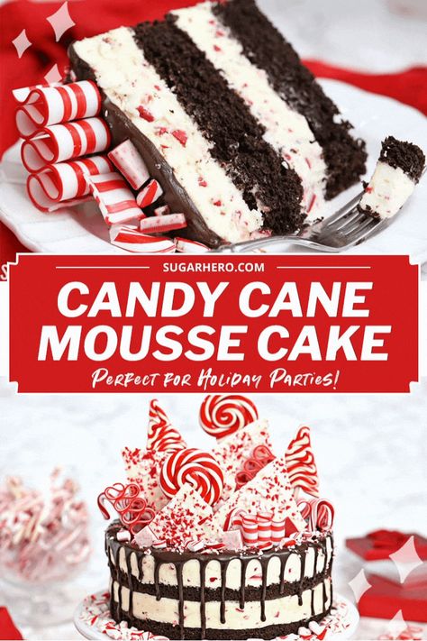 Candy Cane Cake Recipe, Peppermint Cake, Peppermint Candies, Christmas Cake Recipes, Holiday Eating, Moist Chocolate Cake, Christmas Dessert, Christmas Food Desserts, Dessert Cake