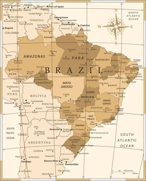 Map Of Brazil, Brazil Map, South America Map, Wallpaper Bible, States And Capitals, Country Aesthetic, Summer Book, Map Wall Decor, Summer Books