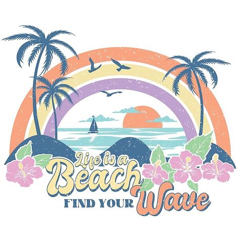 Rainbow Bliss Vintage Summer Collection by SweetlanArt | Redbubble Retro Groovy Font, Ocean Prints, Beach Png, Wolf Background, Groovy Font, Cherry Blossom Background, No Bad Days, Nice Nails, Lazy Cat