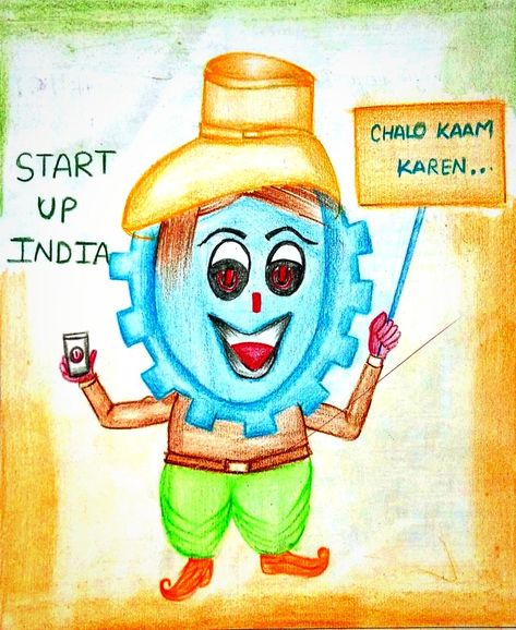 Startup India Mascot Start Up India Poster, Corruption Poster, Make In India, India Poster, Dental Humor, Poster Drawing, Designs Ideas, Project Ideas, Start Up