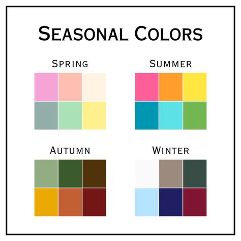 Color Pallets Fashion, Colors Of Seasons, All Season Color Palette, Seasonal Color Pallete, Spring Summer Autumn Winter Color Palettes, Seasonal Colour Palettes, Winter Spring Summer Fall Color Palette, Season Color Pallete, Summer Fall Color Palette