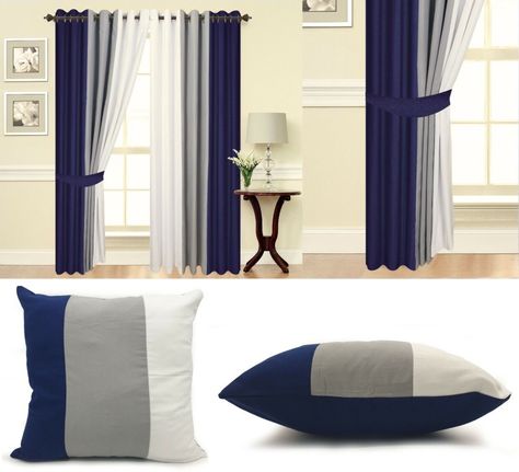 Navy Blue And White Curtains Living Room, Navy White And Grey Living Room, Navy Blue Curtains Living Room Ideas, Frontroom Ideas, Hall Colours, Navy Blue And Grey Living Room, Navy Blue Ring, Navy Blue Couches, Grey Boys Rooms