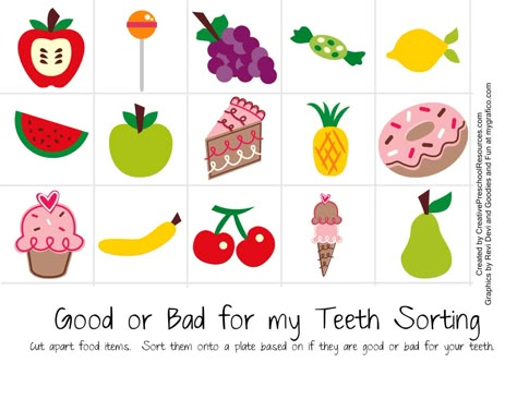 A neat way to teach healthy eating to kids.  Have the kids put the "bad" foods into a mini "trash" bag and the good foods onto a plate. Preschool Dental Health, Dental Health Week, Health Preschool, Dental Health Preschool, February Preschool, Dental Health Activities, Dental Health Month, Healthy Bodies, Preschool Resources