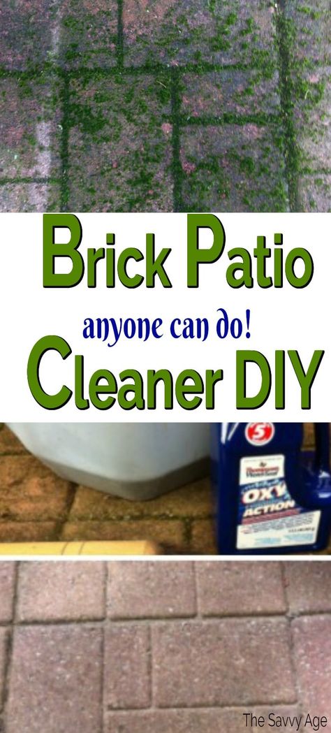 Learn how to clean a brick patio the easy and eco friendly way. #brickpatiocleaner #brickpatiocleaner #deckcleaning #diy #homemadedeckcleaner # Patio Cleaning Tips, Brick Cleaner Outdoor, Diy Brick Patio, Cleaning Pavers, How To Clean Stone, Brick Sidewalk, Patio Blocks, Deck Cleaner, Brick Porch