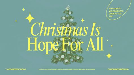 Teal Green Yellow Vintage Typography Christmas Hope Church Presentation by Take Care Creative. Follow on Canva or get emails about new canva templates at takecarecreative.co / blue, teal, christmas, jesus christ, christ, christian, catholic, sermon, slides, / Christmas Sermon Graphic, Christmas Church Graphics, Christmas Typography Design, Pubmats Ideas, Church Wallpaper, Typography Christmas, Christmas Hope, Christmas Eve Service, Christmas Youth