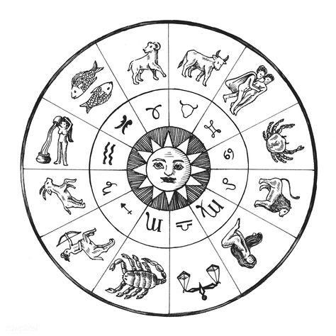 Astrology chart vintage style illustration | free image by rawpixel.com Zodiac Circle, Mystic Symbols, Astrology Tattoo, Zodiac Meanings, Horoscope Tattoos, Zodiac Wheel, Zodiac Calendar, Astrology And Horoscopes, Astrology Art