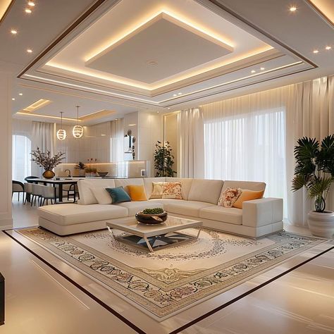 Modern Ceiling Design For Living Room, Luxury Ceiling Design Living Room, New Ceiling Design Living Rooms, Living Room Ceiling Design Modern, Elegant Ceiling Design, Ceiling Designs For Living Room, Modern Traditional Living Room, Sitting Room Interior Design, Modern Luxury Living Room