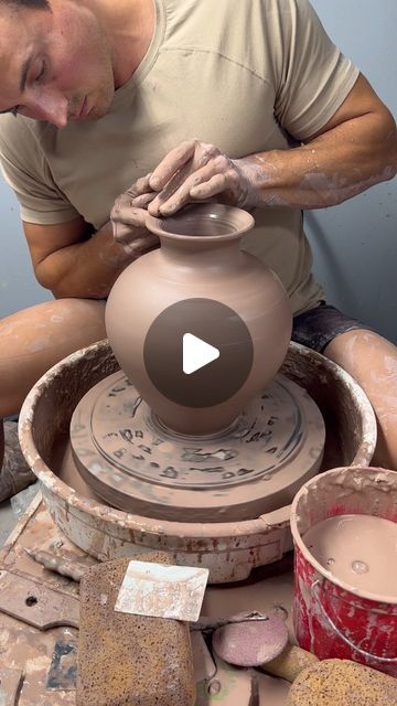 Matt on Instagram: "Not sure my non-potters will get my excitement over this, but here’s my first pot that was made in pieces! I made my very first attempt at this technique yesterday, and while I was shaping the top half after connecting, the pot separated from the bat. That was a huge bummer. This time, I did a poor job of centering the top half over the bottom—I didn’t take any time to really adjust the placement after the initial “plop”. So the top half ended up being off-center, but with a little more throwing/pulling I brought it pretty much back into place. I’m super happy with the end result… Fingers crossed this giant pot survives to see my eyes light up after a glaze fire.  . . . ...  #potterhead #pottery_lovers #instapottery #pottersofinstagram #potterylife #functionalpottery #w Pitchers Pottery, Pottery Videos, Pottery Pitcher, Fingers Crossed, Functional Pottery, Pottery Wheel, Crossed Fingers, Pottery Ideas, Super Happy