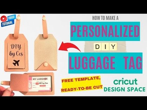 How To Make A Luggage Tag with Cricut | FREE TEMPLATE | Ready-to-cut in Design Space | Faux Leather - YouTube Faux Leather Cricut, Leather Travel Tag, Leather Cricut, Luggage Tag Template, Tag Template Free, Luggage Tags Diy, Faux Leather Crafts, Luggage Tag Designs, Machining Projects