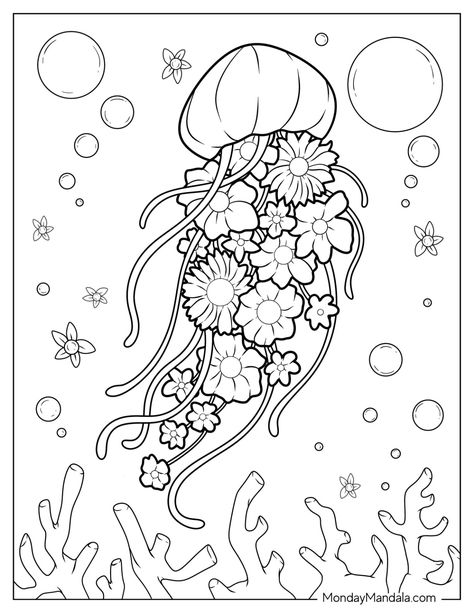 22 Jellyfish Coloring Pages (Free PDF Printables) Jellyfish Coloring Page, Jellyfish Coloring, Ocean Coloring Pages, Coloring Pages Inspirational, Kids Animals, Summer Coloring Pages, Pattern Coloring Pages, Free Adult Coloring Pages, Printable Adult Coloring Pages