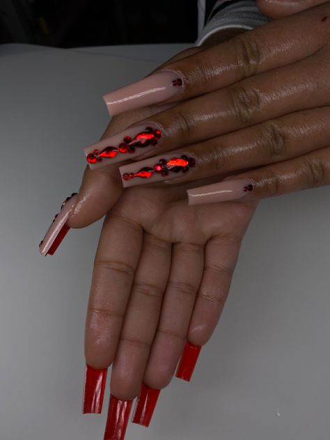 Long Red Bottom Acrylic Nails, Colored Bottom Nails, Red Bottom Nails Coffin, Nude Red Bottom Nails, Nails That Go With A Red Dress, Black Red Bottom Nails, Red Bottom Acrylic Nails, Red Baddie Nails, Red Prom Nails