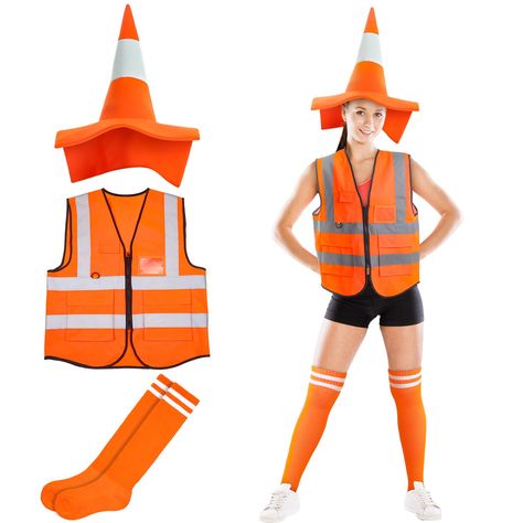 PRICES MAY VARY. Versatile Halloween Costume Accessory Kit: our package includes 3 pieces of high visibility safety vest, 3 pieces of orange traffic cone hat, and 3 pairs of striped knee high socks; These accessories can effortlessly elevate your Halloween costume or add an eye catching touch to your daily outfit Quality Materials for Comfort and Durability: made from quality polyester material, the orange safety vests and hat are built to last; The durable fabric ensures longevity, so you can e Traffic Cone Costume, Cone Costume, Women Construction, Easy College Halloween Costumes, Best Group Halloween Costumes, Cone Hat, Halloween Costumes For Work, Trio Halloween Costumes, Traffic Cone