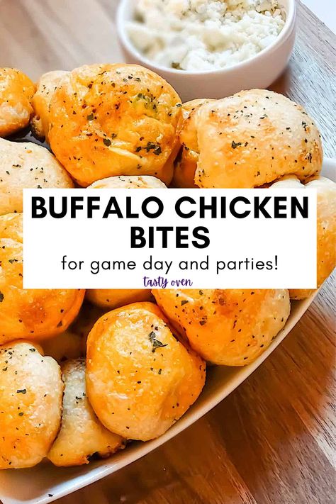 buffalo chicken pizza balls on a white plate Recipes With Buffalo Chicken Dip, Buffalo Chicken Dip Balls, Buffalo Chicken Dip Appetizers, Buffalo Chicken Dippers, Chicken Football Recipes, Buffalo Chicken Dip Roll Ups, Buffalo Chicken Wing Bites, Buffalo Chicken Dip Ideas, Superbowl Party Food Ideas Entertaining