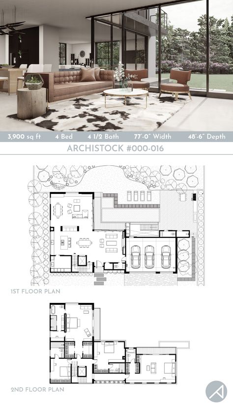 4 Bed Rooms House Plan, Contemporary Farmhouse Plans, Farmhouse Layout, Floor Panels, Garage Basement, Modern House Floor Plans, Modern Floor Plans, Two Story House Plans, Building Plans House