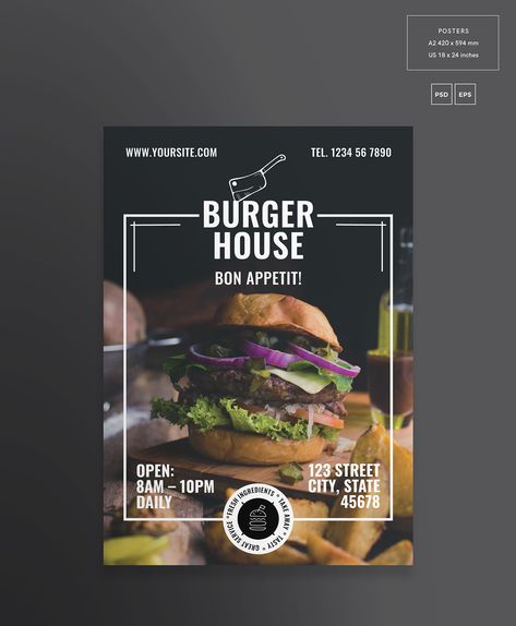 Burger Creative, Restaurant Poster Design, Burger Poster, Restaurant Vintage, Grocery Planning, Menue Design, Restaurant Poster, Restaurant Flyer, Burger Restaurant