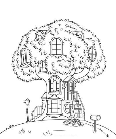 Berenstain Bears Party, Tree House Drawing, Manga Coloring Book, Bear Halloween, House Colouring Pages, Berenstain Bears, Tree Coloring Page, Bear Coloring Pages, Halloween Coloring Pages