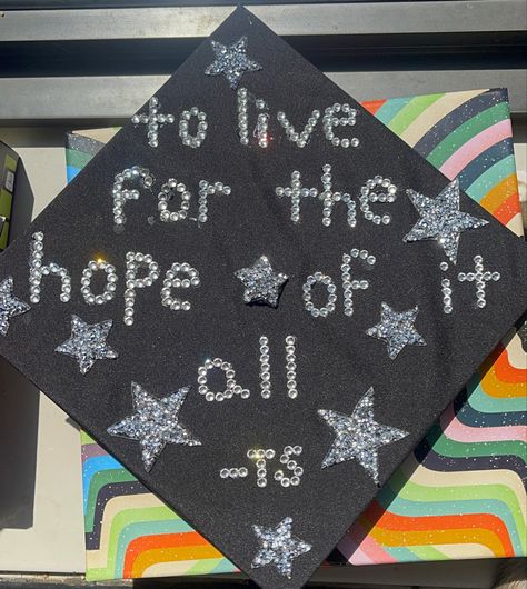 Cute Grad Caps High Schools, Grad Cap Ideas Lana Del Rey, Senior Parking Spot Ideas Taylor Swift, Chappell Roan Grad Cap, Taylor Swift Themed Graduation Cap, Decorated Grad Caps, Taylor Swift Senior Parking Spot, Folklore Graduation Cap, Taylor Swift Grad Cap Ideas