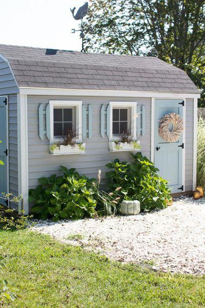 Coastal Fall She Shed #shedtips Coastal Fall, Shed Decor, Cheap Sheds, Shed Building Plans, Large Sheds, Shed Colours, Shed Kits, Backyard Sheds, Outdoor Sheds