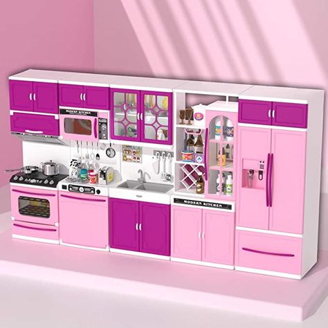 Amazon.com: TEMI Kitchen Playset for Kids, 56 PCS Play Kitchen Toys Accessories Set with Realistic Lights & Sounds Pretend Play Birthday Gift for 3+ Year Old Toddlers Girls - Pink: Toys & Games Barbie Kitchen Set, Kitchen Playsets, Doll Kitchen, Stove Kitchen, Mini Cups, Kitchen Playset, Battery Operated Toys, Cooking Toys, Toy Kitchen Set