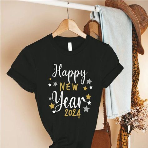 Happy New Year 2024 T Shirt Design, Hello 2024, Sweatshirts Collection, Top Christmas Gifts, Creative Clothes, Happy New Year 2024, Christmas Matching, New Year Party, Matching Colors