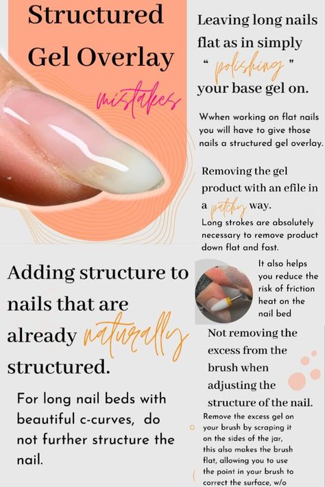 gel overlay mistakes, structured overlay, gel nails Gel Nail Overlay, Printable Nail Art Practice Sheet, Beauty Education, Nail Overlay, Printable Nail Art, Long Nail Beds, Nail Tech School, Gel X Nail, Nail Business