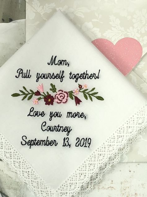 Embroidered Wedding Gifts, Wedding Gift For Mom, Wedding Hankerchief, Wedding Verses, Bridal Handkerchief, Personalized Handkerchief Wedding, Embroidered Handkerchief Wedding, Bride Personalized, Gift For Mom From Daughter