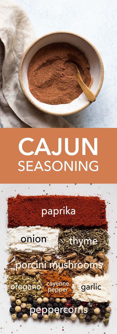 Homemade Cajun Seasoning with Porcini Mushroom Powder - This spice blend is great on chicken, salmon, marinades and soups! Salmon Marinades, Cajun Seasoning Recipe, Simple Sides, Porcini Mushroom, Homemade Cajun Seasoning, Dry Rub Recipes, Dry Rubs, Spice Blends Recipes, Meat Seasoning